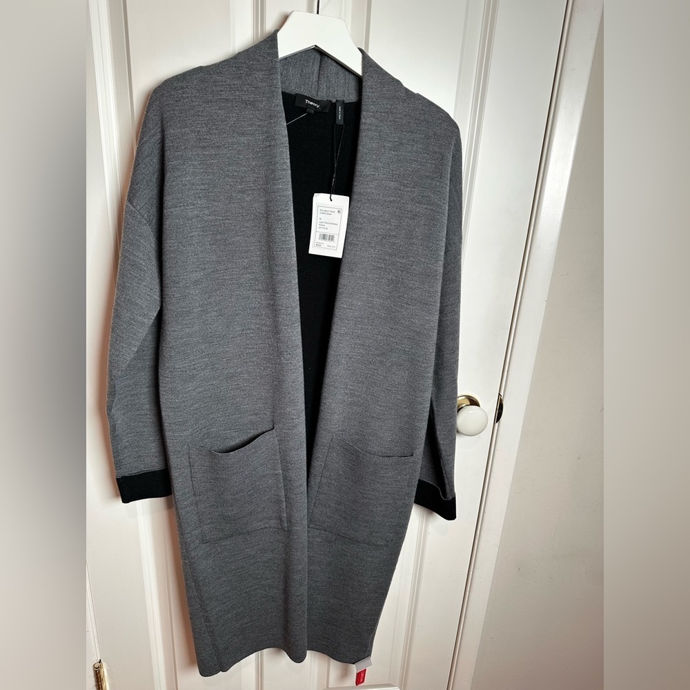 Theory Charcoal and black Open Front reversible cardigan